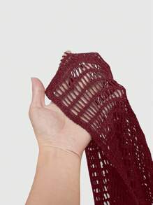 ROMWE Grunge Punk 千禧年 Y2K 破洞休闲连帽针织毛衣 - 酒紅色 - 查看 5