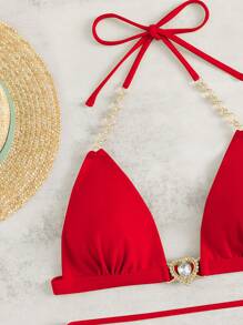 Bikini Swimsuit, Fashionable Mini Triangle Style, Suitable For Summer - Red - View 4