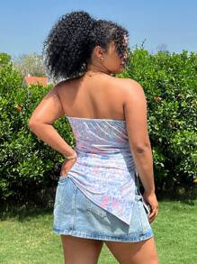 SHEIN EZwear Plus Size Ditsy Floral Vintage Bustier Frill Cropped Top - Blue - View 2