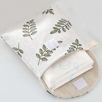 1pc Non-Woven Fabric Sanitary Napkin Storage Bag, Modern Leaf Pattern Tampon Storage Bag For Sanitary Napkin For Travel Storage Bag,Makeup Bag,Cosmetic Bag,Vacation Organizer,Large Capacity Makeup Organizer Makeup Case, For Lipstick, Brush, Skincare, Mobile Phone, Coin, Small Items, For Home,Gift,Vacation And Festival Halloween Christmas Multifunctional Use,Boho Vibes