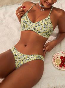 Swim Mod Bikini Set, Strapless Swimwear With Triangle Bottoms, Fashionable For Summer - Multicolor - View 1