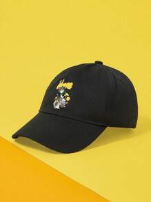 TOM & JERRY X SHEIN Casual Cartoon Cat Print Black Baseball Cap - Black - View 2