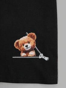 RueChic Set de t-shirt à manches courtes et short avec taille à cordon et poche, imprimé d'ours, coupe regular pour hommes