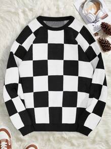 RueChic Men Square Pattern Crew Neck Regular Sweater - Black and White - View 1