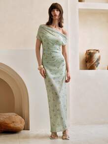 Arave Vestido de verano con diseño floral margarita en estilo francés con volantes, fruncidos y detalles de malla