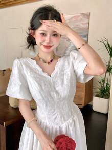 DAZY Vestido formal longo elegante bordado para mulheres, vestidos casuais para mulheres - Branco - Ver 5