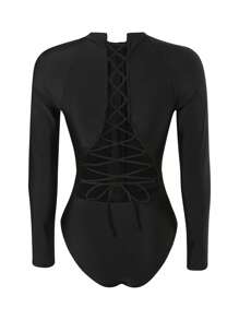 Swim SPRTY 1 bộ đồ bơi một mảnh tay dài dây chéo gợi cảm dành cho nữ, đồ bơi lướt sóng màu đen - màu đen - Xem 7