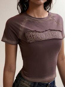 Easelle 复古刺绣修身短款T恤，夏季