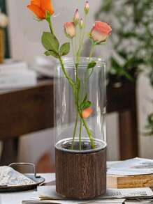 1pc Elegant Wooden Base Glass Vase - Creative Transparent Hydroponics Flower Pot For Fresh And Dried Flowers - Luxury Decorative Centerpiece, Suitable For Dining Tables - Multicolor - View 11