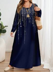 EMERY ROSE Đầm cổ tròn tay dài in hình ngôi sao lấp lánh cỡ lớn, phù hợp cho mùa xuân và mùa thu - Nhiều màu - Xem 5