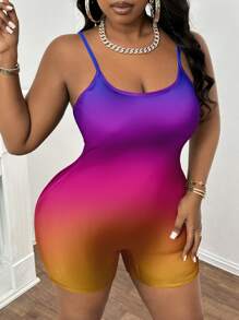 Slaydiva Casual Gradient Print Jumpsuit, Loose Fit Summer Outfit For Plus Size Women - Multicolor - View 6