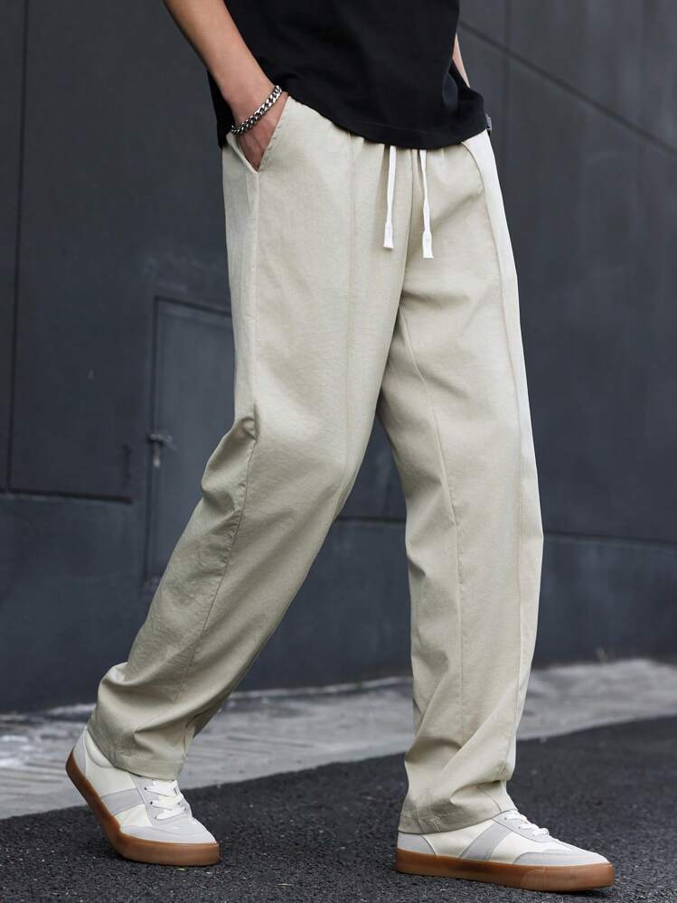 Manfinity Hypemode 男士纯色时尚夏季长裤 - 卡其色 - 查看 1