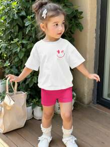 SHEIN Leap Crew Baby Girl Casual Minimalist Short Sleeve Shorts Set For Summer - Multicolor - View 6