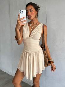 Aloruh 女士春夏时尚穿搭 音乐节 锐舞派对 锐舞派对服装 女士音乐节服装 乡村音乐会服装 音乐节服装 新款纯白低胸深V垂褶A字迷你连衣裙，派对/婚礼/度假/波西米亚风夏季女装 女士夏季服装 女士连衣裙 短款吊带裙 女士西部风服装 女士夏季连衣裙 白色连衣裙 女士白色连衣裙 度假波西米亚风，毕业礼服 - 白色 - 查看 6