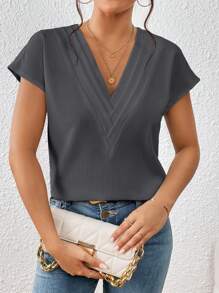 SHEIN Privé Camisa de manga corta, unicolor simple, de moda para el verano - Gris - Ver 6