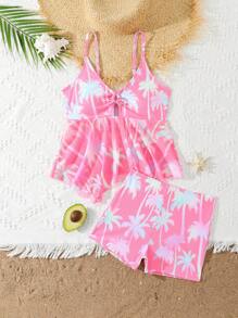 青少年花卉印花两件套泳衣