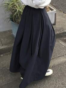 FRIFUL 女士高腰褶皱 A 字长裙 - 藏蓝色 - 查看 2