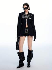 LYSMO Black Eyelet Studded Suit Set - Spring/Summer - Party/Y2K In Fall/Winter - Black - View 3