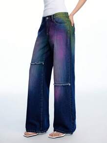 LYSMO Women's Pocketed Frayed Hem Wide Leg Loose Jeans - Dark Wash - View 7