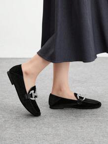 CUCCOO BIZCHIC Women Velvet & Canvas 2025 Spring New Arrival Crystal Embellished Mary Jane Flats, Fashionable - Black - View 4