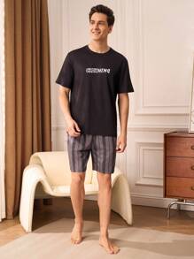 SHEIN Men's Casual Loungewear Set, Spring/Summer - Black - View 5