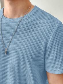 Manfinity VCAY 男士休闲针织网眼纯色圆领短袖T恤，夏季