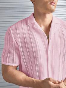 Manfinity VCAY Men Beach Solid Button Up Shirt - Dusty Pink - View 3