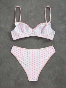 Swim Mod 波尔卡圆点泡泡茶色珍珠边分体泳衣套装