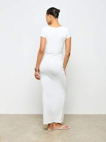AiiRZ T-Shirt Fitted Maxi Dress With Side Drape Ruching - White - View 2