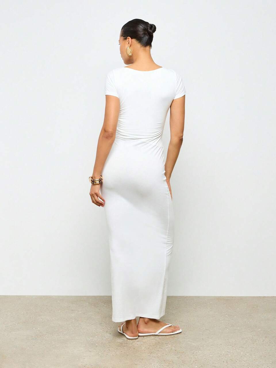 T-Shirt Fitted Maxi Dress With Side Drape Ruching
