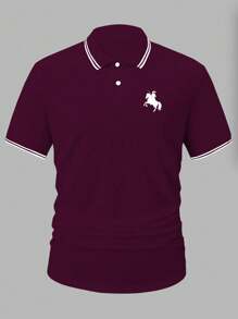 Manfinity Dauomo Camiseta polo de manga corta estampada con estilo caballero, informal y de negocios, para hombre, de verano