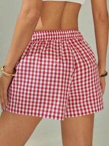 SHEIN PETITE Women High Waist Plaid Shorts, Fashionable For Summer,Flowy Shorts