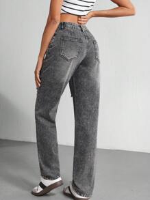 SHEIN Tall Women's Distressed Denim Shorts, Fashionable For Summer - Grey - View 2