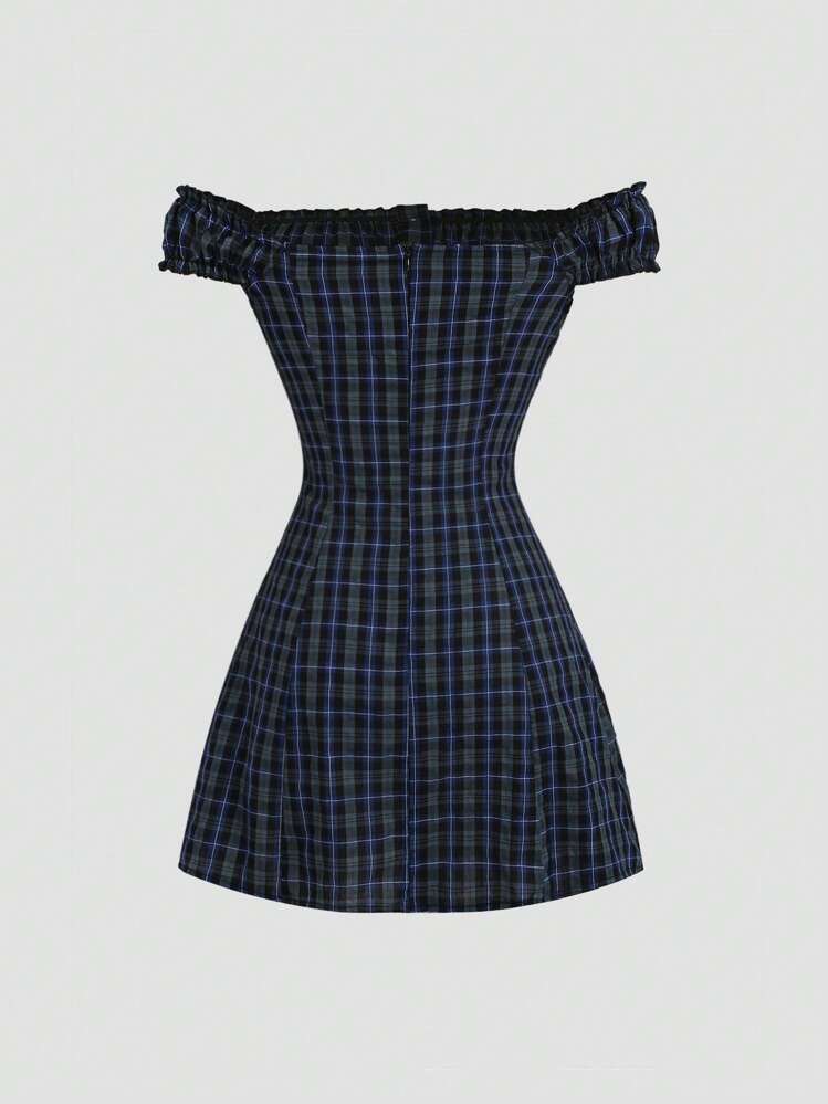 off shoulder tartan dress Lily off Shoulder Swing Dress in Red Tartan