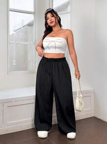 Solflare 大码女式黑色休闲飘逸裤，夏季、母亲节、度假、商务休闲女装 - 黑色 - 查看 4