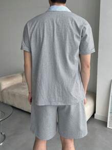 DAZY Men's Solid Gray T-Shirt And Shorts Set, Summer - Grey - View 2