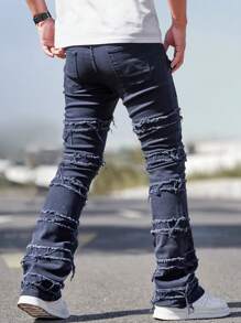Manfinity Homme Men's Denim Skinny Hoof Cargo Jeans, Fashionable For Summer - Navy Blue - View 2