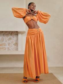 Arave 雪纺纯色抹胸式文胸背心搭配荷叶边裙，性感夏季海滩度假装女式两件套