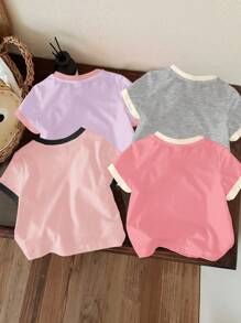 SHEIN 4pcs/Set Baby Girl Casual Minimalist Design Round Neck Short Sleeve T-Shirt, Suitable For Spring & Summer - Multicolor - View 2