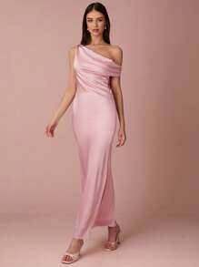 Enchnt Frühlings-/Sommerdamen romantisches, rosa, asymmetrisch ausgeschnittenes, gerüschtes, körperbetontes, elegantes Maxikleid, süß und elegant für Urlaub, Dates, Feiertage, Partys, Abschluss und Hochzeitsgäste, Abiball, Konzert- und Festivalgarderobe, Osterkleider, Sommerkleider für Damen - Pink - Übersicht 7