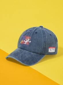 TOM & JERRY X SHEIN Cartoon & American Flag Print Washed Baseball Cap - Navy Blue - View 2