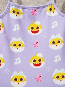 BABY SHARK X SHEIN Baby Girl Cute Shark Print Cami Bodysuit - Purple - View 5