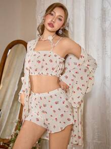 CottageSlumber 3件套碎花荷叶边女士睡衣套装 - 彩色 - 查看 5