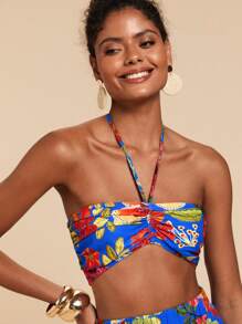 Travachic 2pcs Women Set: Printed Halter Crop Top & High Waist Loose Shorts,Summer Outfits For Women,Beachwear,Easter,Beach Outfits For Woman,Spring Break,Vacation Outfits Women,Concert Outfit Women,BOHO,Music Festival,Tropical Vacation Woman Clothes,Romantic