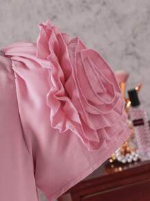 Tween Girls Pink 3D Floral Pleated Vintage Stylish Dress