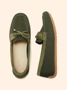 CUCCOO BASICS 女士休闲百搭简约系带平底鞋，适合圣诞节穿着 - 綠色 - 查看 4