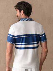 Manfinity ModaGents Camisa polo de manga corta raglán de ajuste ceñido con estampado de patrón a rayas para hombre