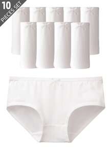 SHEIN 10pcs/Set All-Match Cotton Blend Comfortable & Versatile Briefs For Young Girl Suitable For All Seasons - White - View 3