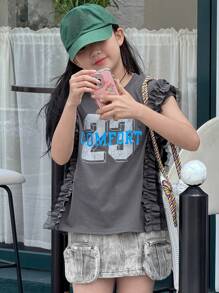 Dazy Kids Tween Girl T-Shirt, Fall Collection - Dark Grey - View 6