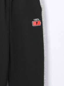 SHEIN 男大童字母貼布加絨內裏衛褲 - 黑色 - 查看 3